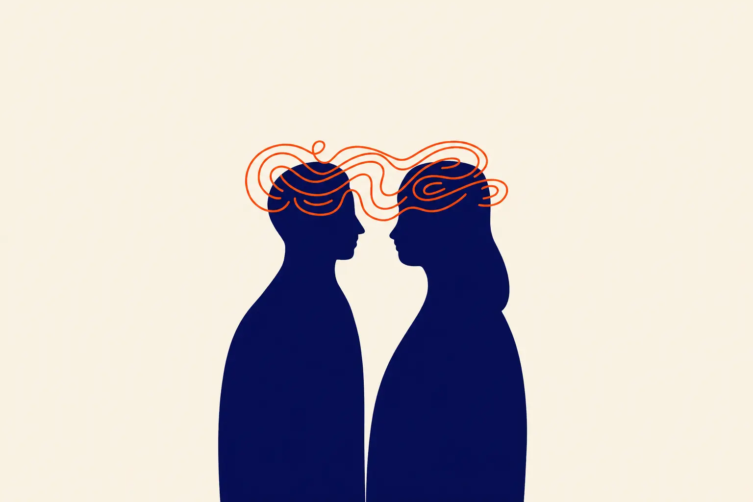 Illustration de deux profils reliés par leurs pensées